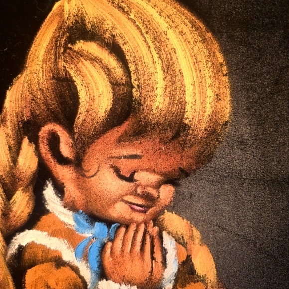 Vtg Black Velvet Boy & Girl-Childern Praying Paintings Pair Mexico Signed 24"x20 - Picture 9 of 12